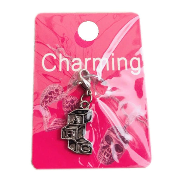 Silver ABC baby block clip on charm with lobster clasp for charm bracelet