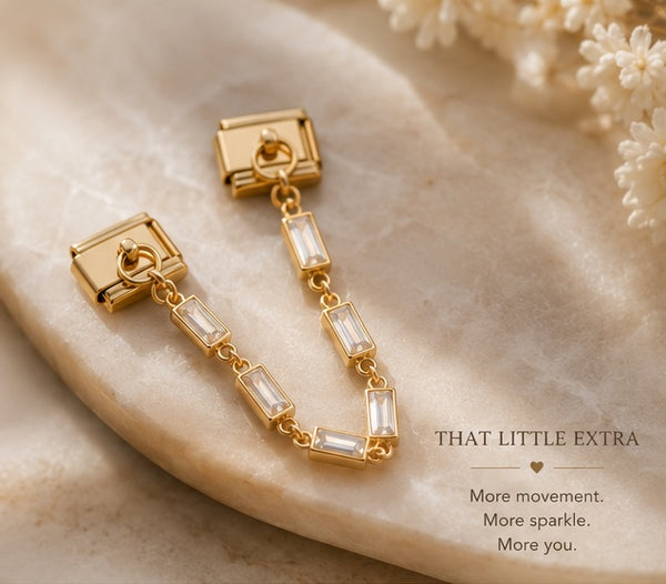 Baguette cut gold 9mm Italian charm connector