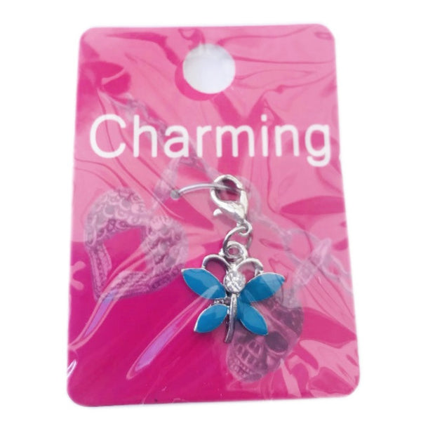 blue butterfly crystal lobster clasp clip on charm