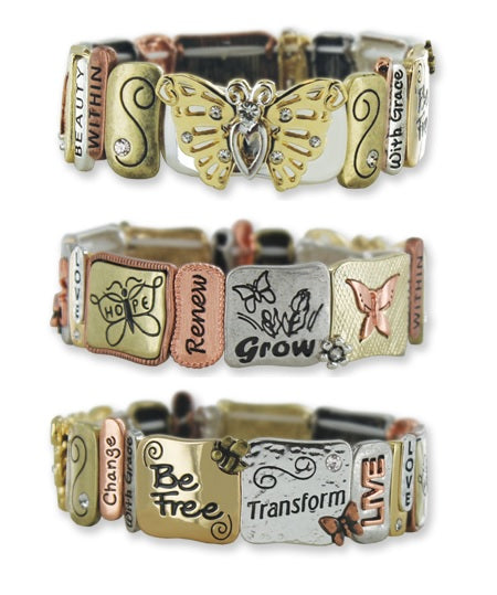 Butterfly Tile Inspirational Bracelet In Mixed Metal 