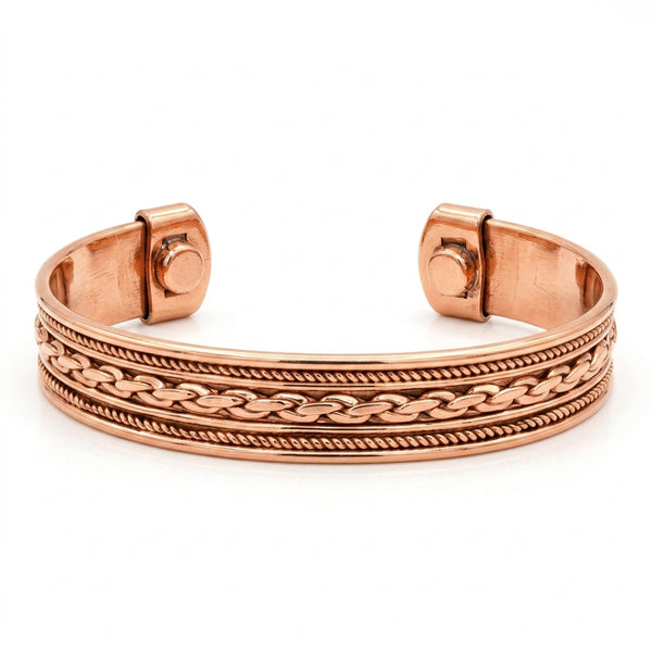 Copper Cuff Bracelet With chain link and accent chains.