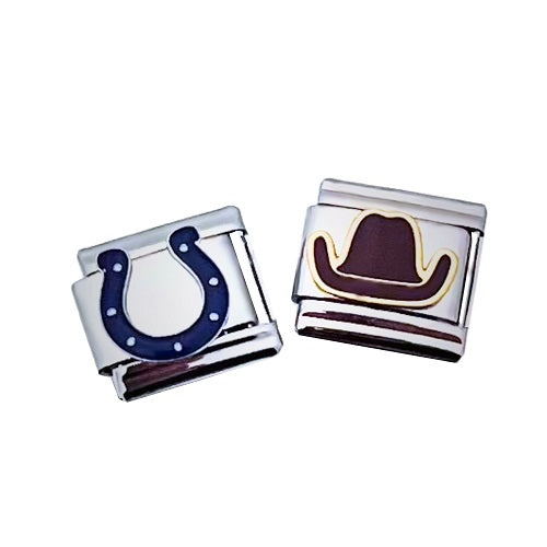 Lucky Horseshoe & Cowboy Hat 9mm Italian Charm Set.