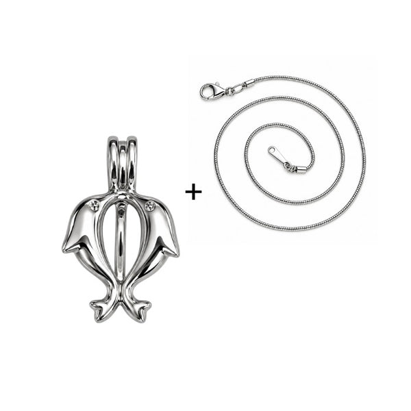 Dolphin cage necklace for love pearls with stainless steel snake chain in a coil