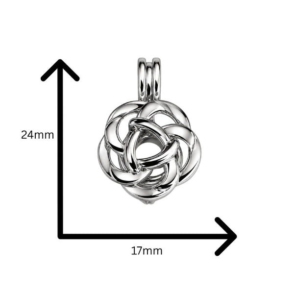 Endless Knot Cage Necklace For Love Pearls, Showing Measurements 24mmx17mm