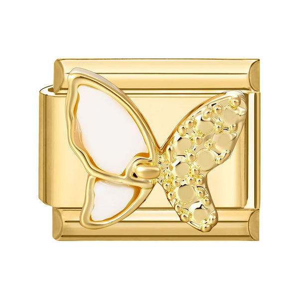 Gold butterfly 9mm Italian charm on a white background