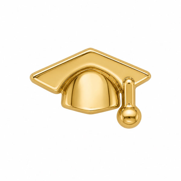 A polished gold graduation cap Floating charm on a solid white background.