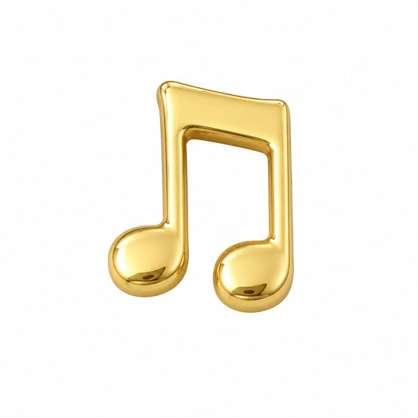 A shiny gold Floating charm beamed eighth note, isolated on a solid white background.