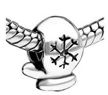 European Bead Winter Mitten With Snowflake  (Compatible With Pandora Charm Bracelets)