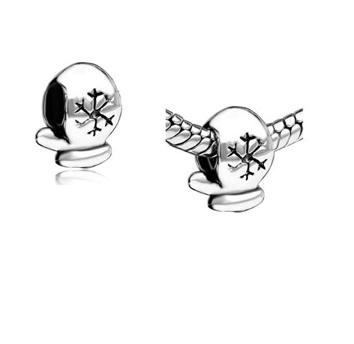 European Bead Winter Mitten With Snowflake  (Compatible With Pandora Charm Bracelets)