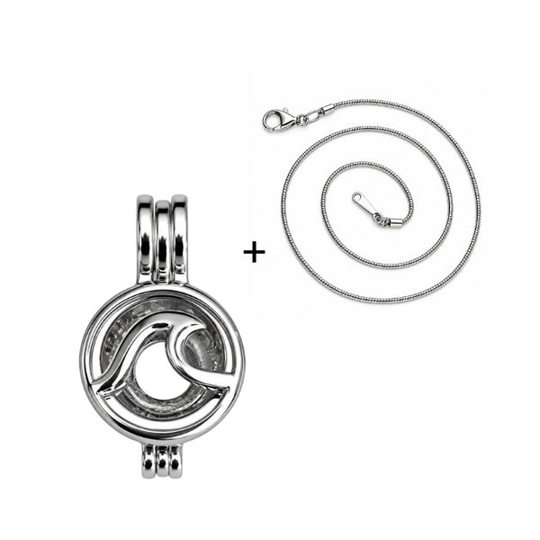 Ocean Wave Love Pearl Cage Necklace With Stainless Steel Chain