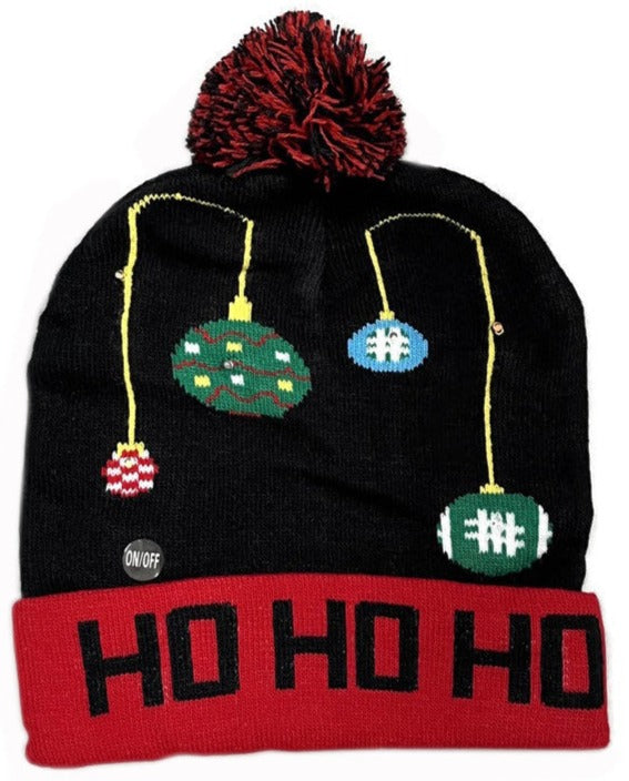 Ho Ho Ho Ornaments Flashing LED Light Up Christmas Pom Hat