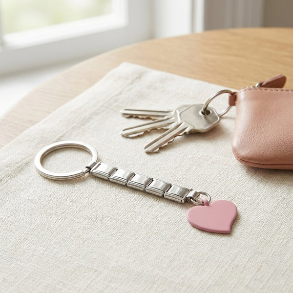 Key chain for 9mm Italian Charms with pink heart dangle