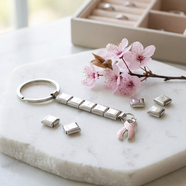Pink Ribbon Key Chain For 9mm Italian Charms