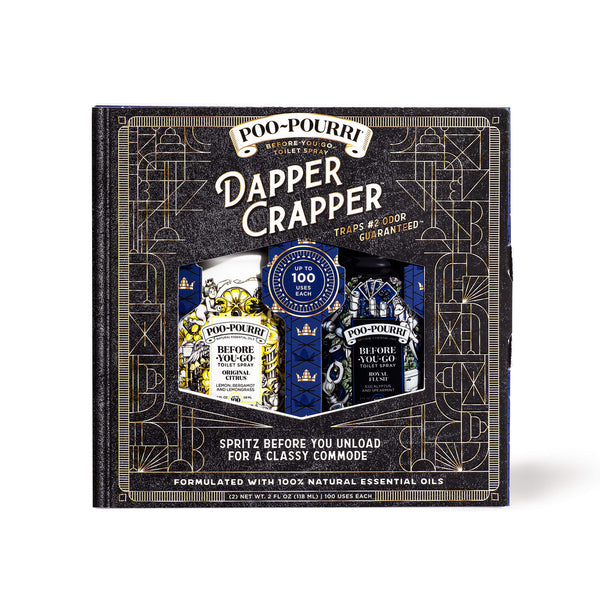 Poo-Pourri Dapper Crapper product packaging on a white background