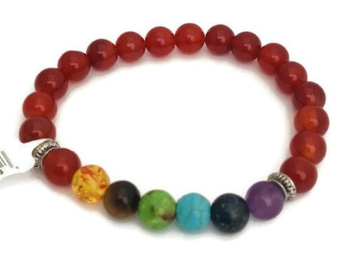 7 Stone Chakra Stretch Bracelet With Red Agate Band