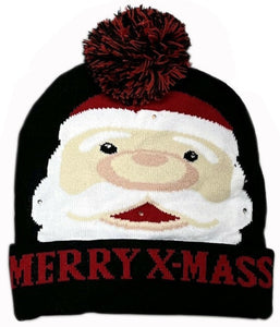 Santa Claus Flashing LED Light Up Christmas Pom Hat
