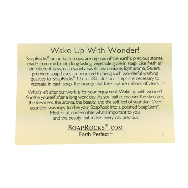 Soap Rocks product description card with text on a white background
