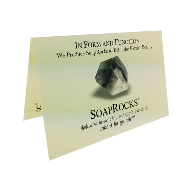SOAPROCKS packaging with a soap rock and descriptive text on a white background
