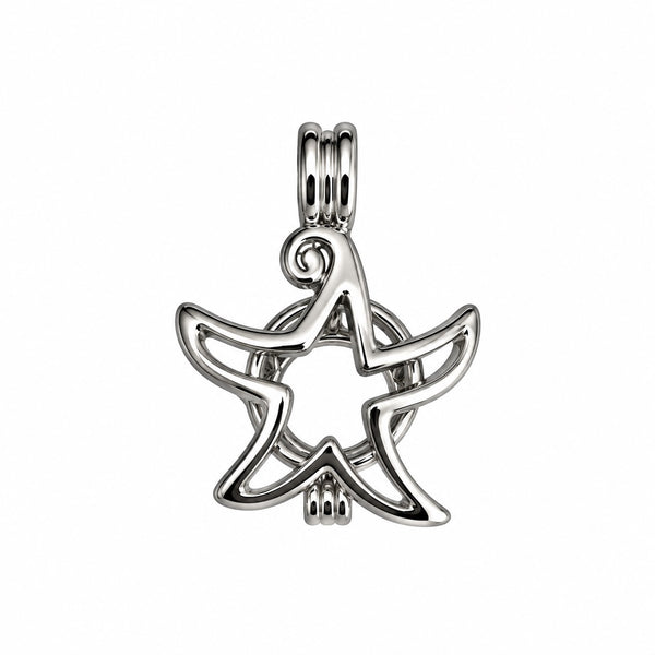 Love Pearl Cage Necklace Featuring Starfish Pendant In Silver On White Background