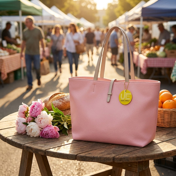 Pink And Taupe Pebble Grain Tote -Large- Vegan Friendly Leather