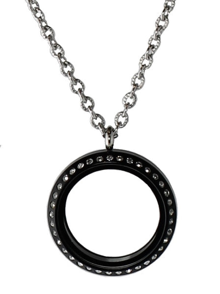 30mm Black Acrylic Screw Top Floating Charm Locket Necklace