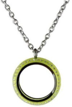 30mm Lime Green Acrylic Screw Top Floating Charm Locket Necklace