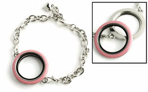 30MM Pink Enamel Floating Charm Locket Bracelet