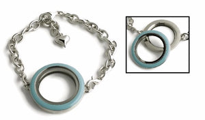 30MM Blue Enamel Floating Charm Locket Bracelet