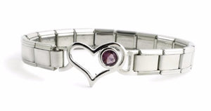 February 9mm Italian Charm Bracelet With Birthstone Heart Enhancer