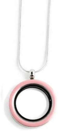 30MM Pink Enamel Floating Charm Locket Necklace