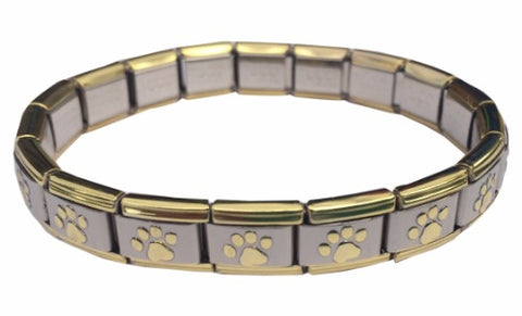Paw Print Gold Trim 9mm Italian Charm Starter Bracelet