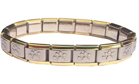 Paw Print Gold Trim Matte Center 9mm Italian Charm Starter Bracelet