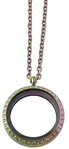30mm Stainless Steel Round Floating Charm Locket Necklace With Rainbow Finish