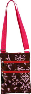 Pink And Brown Damask Print Cross Body Sling