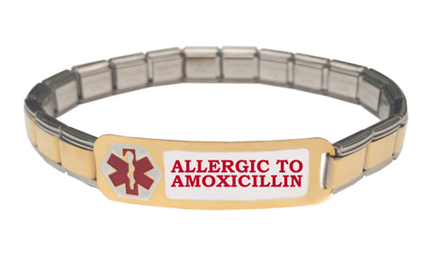 Allergic To Amoxicillin Medical Alert 9mm Italian Charm Starter Bracelet