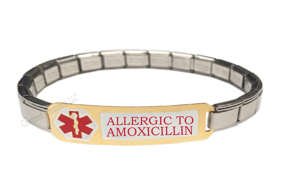 Allergic To Amoxicillin Medical Alert 9mm Italian Charm Starter Bracelet