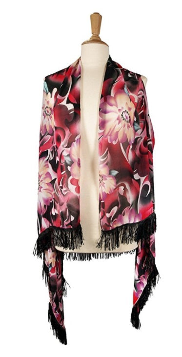 Floral Print With Fringe Vest By Lavello