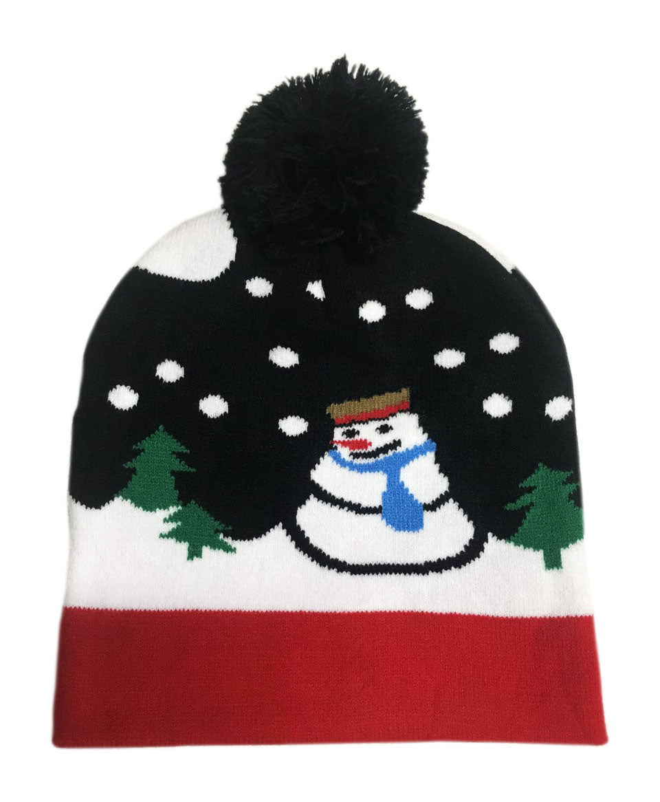 Snowman Flashing LED Light Up Christmas Pom Hat