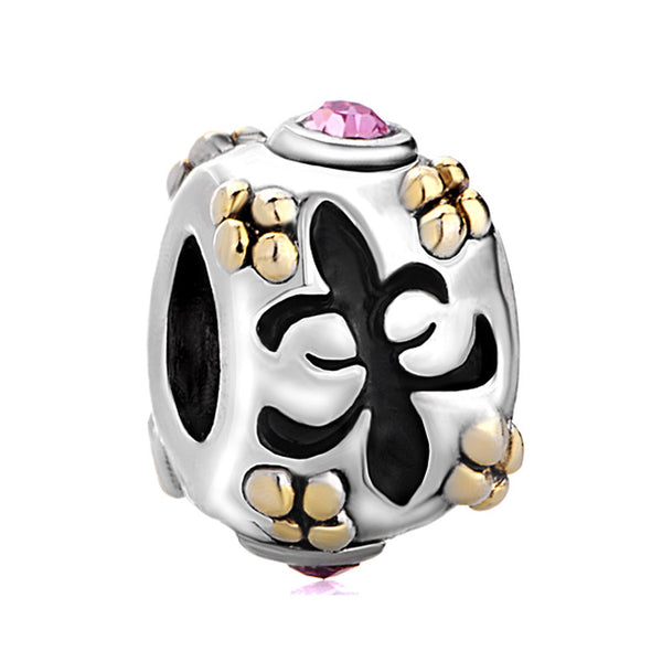 Pink Swarovski Element Crystal Fleur De Lis European Bead