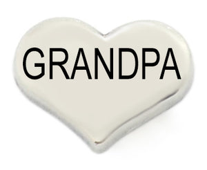 Grandpa Silver Heart Floating Charm