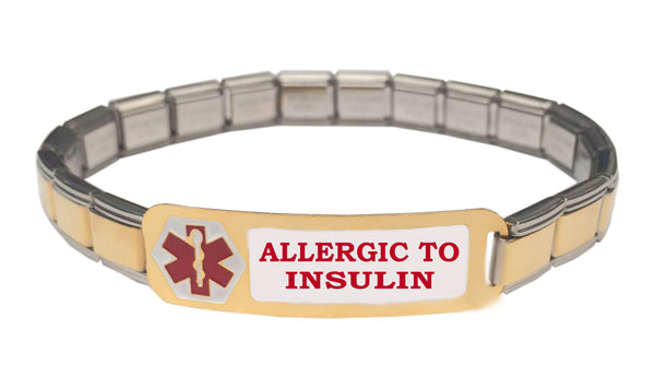 Allergic To Insulin Medical Alert 9mm Italian Charm Starter Bracelet