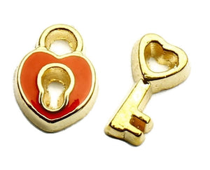 Red And Gold Padlock And Key Floating Charm Set