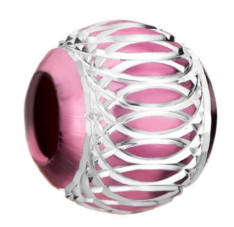 Pink And Silver Aluminum European Bead