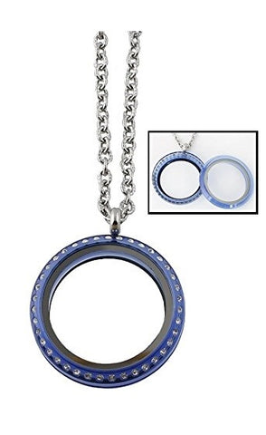 30mm Blue Acrylic Screw Top Floating Charm Locket Necklace