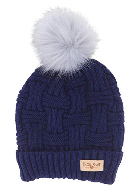 Blue Britt's Knits Plush Lined Knit Hat With Pom