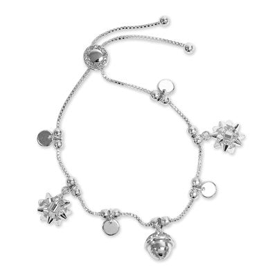 Festive Finery Bells And Bows Christmas Charm Bracelet In Gold Or Silver
