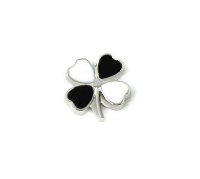 Black And White Four Leaf Clover Floating Charm