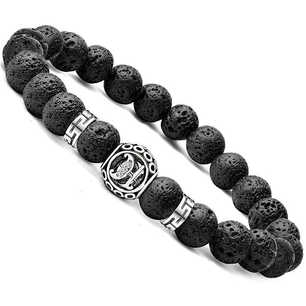 Black Lava Bead Essential Oil Diffuser Bracelet With Crystal Accent Initial