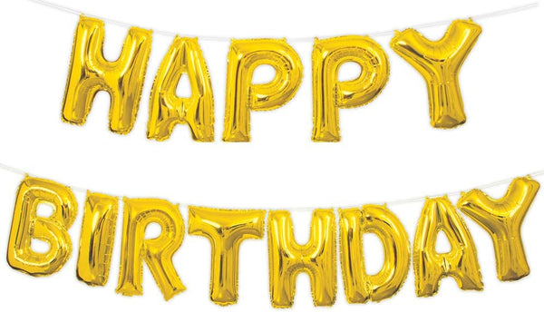 Unique Party Gold Foil Happy Birthday Balloon Banner Kit