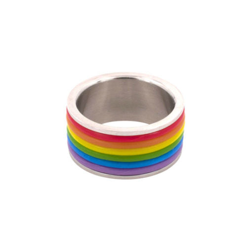 Gay Pride Stainless Steel Wedding Ring With Rainbow Jelly Bands